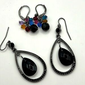 Set of Two Beaded Gunmetal Earrings.